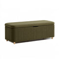 Banc coffre 120 x 45 x 48 cm en tissu vert olive avec rangement style contemporain