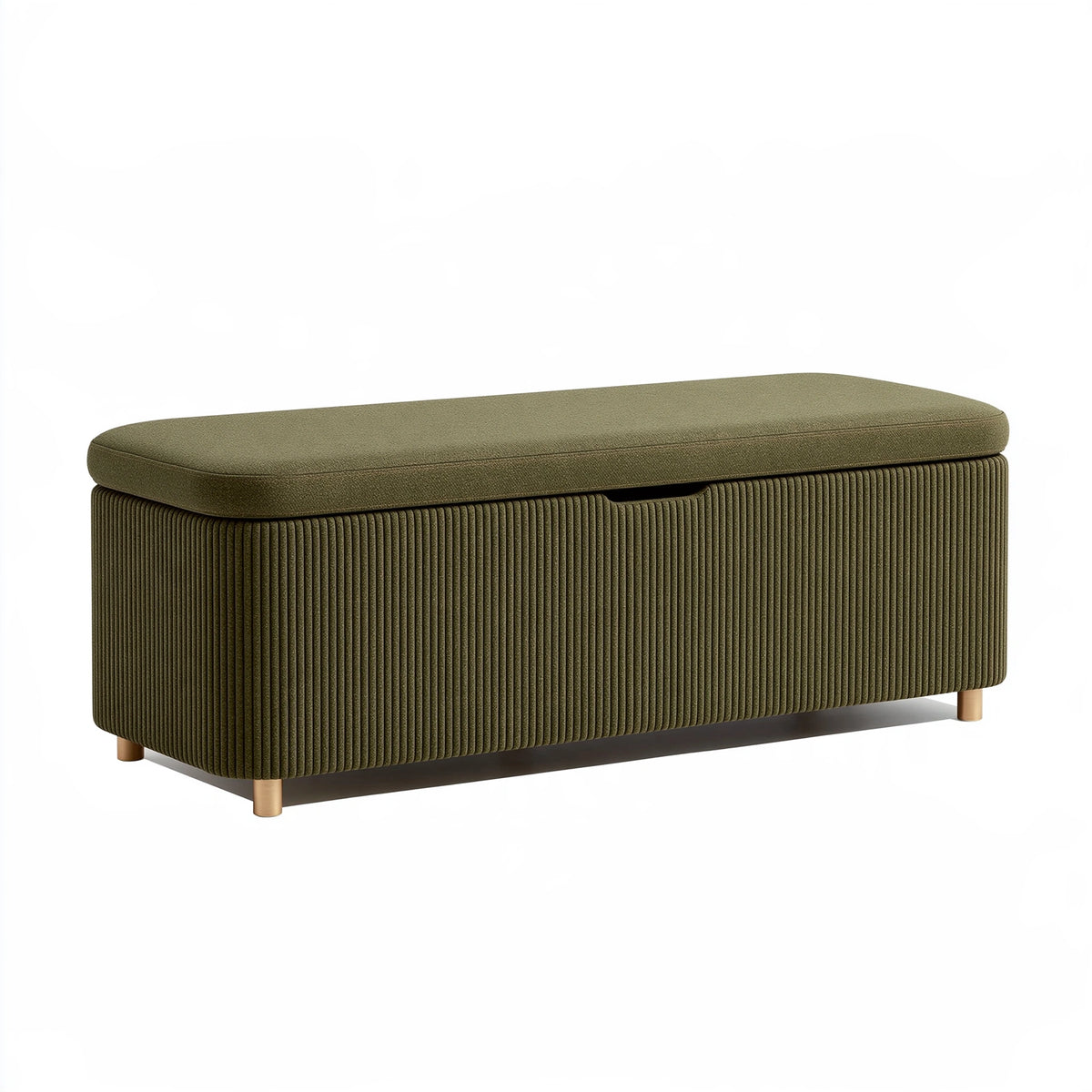 Banc coffre 120 x 45 x 48 cm en tissu vert olive avec rangement style contemporain