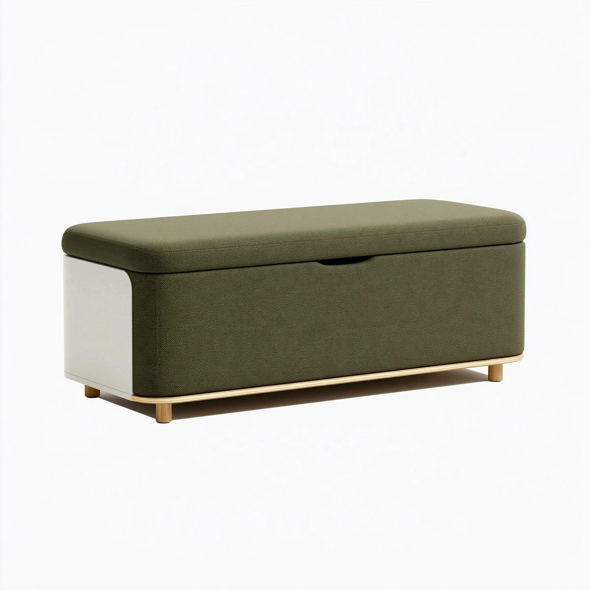 Banc coffre 100 x 40 x 45 cm en tissu vert kaki avec rangement style contemporain