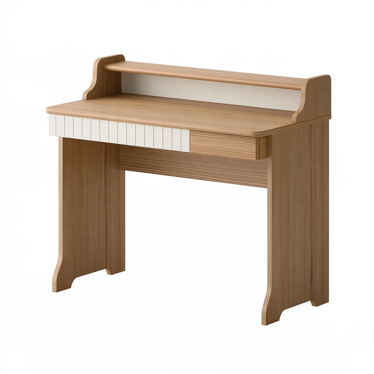 Bureau 100 x 50 x 120 cm en bois beige et blanc avec tiroir et étagère