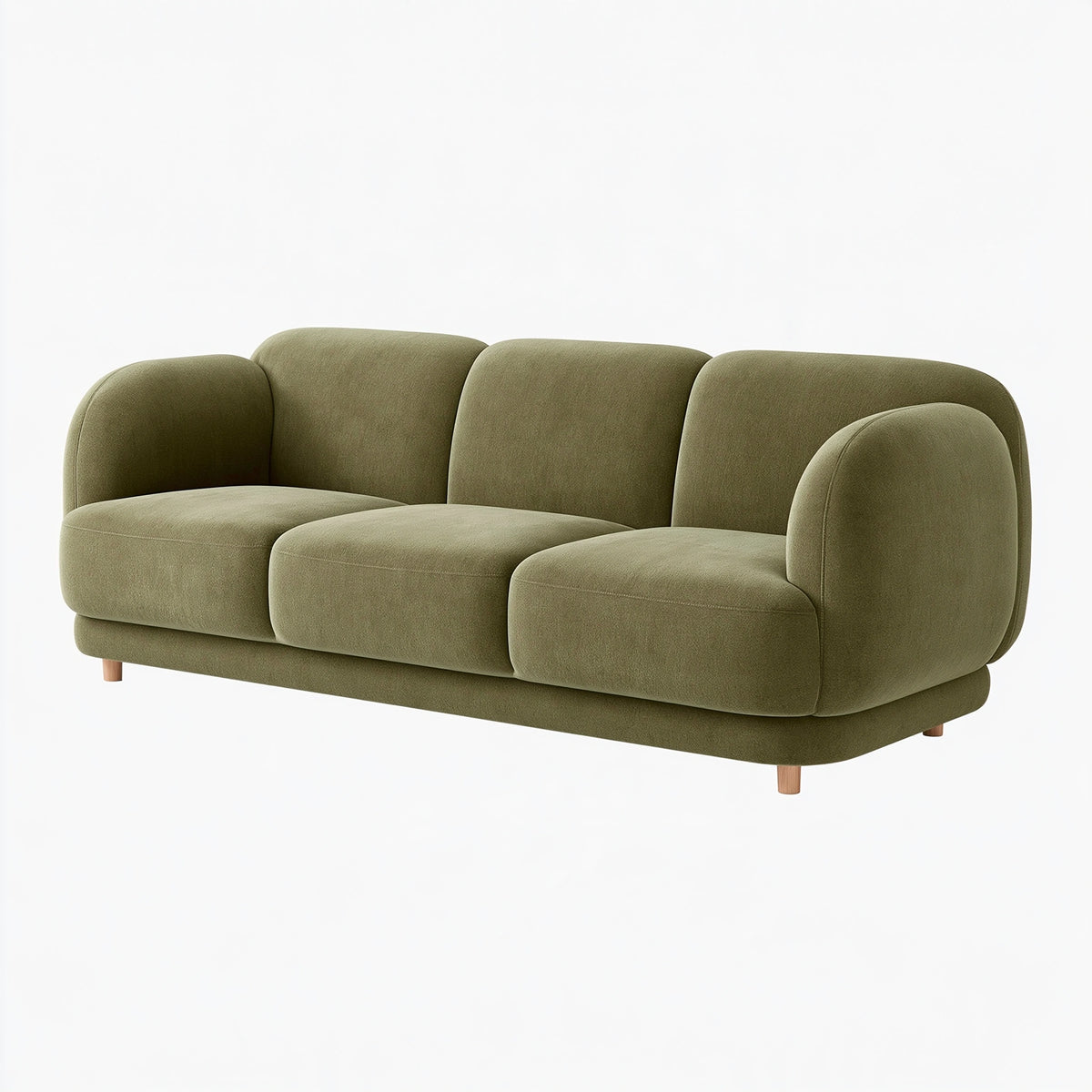 Canapé 3 places 220 x 92 x 78 cm en tissu vert olive - style contemporain