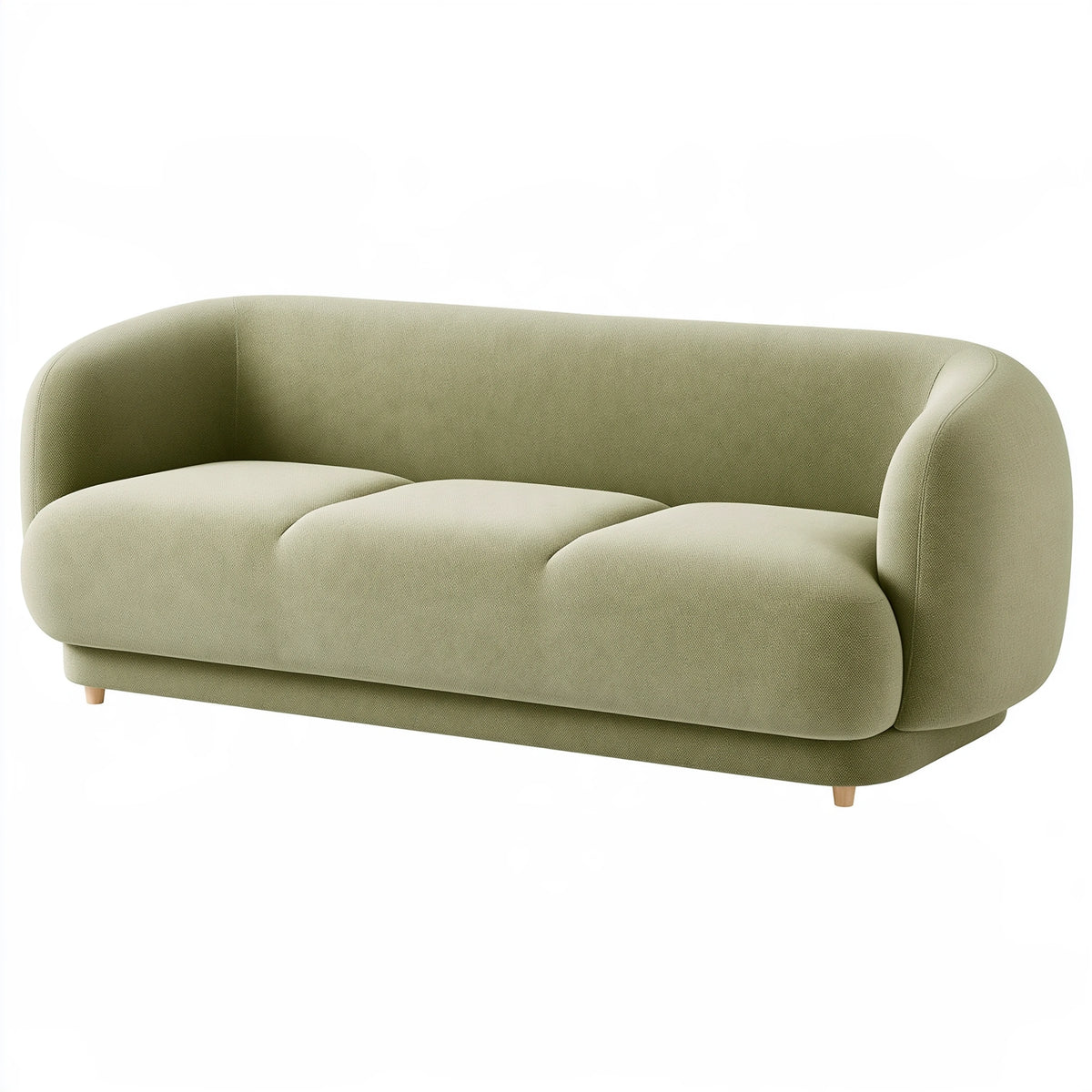 Canapé 3 places 220 cm en tissu vert sauge style arrondi