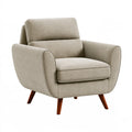 Fauteuil 85 cm 82 cm 90 cm en tissu beige pieds en bois style scandinave