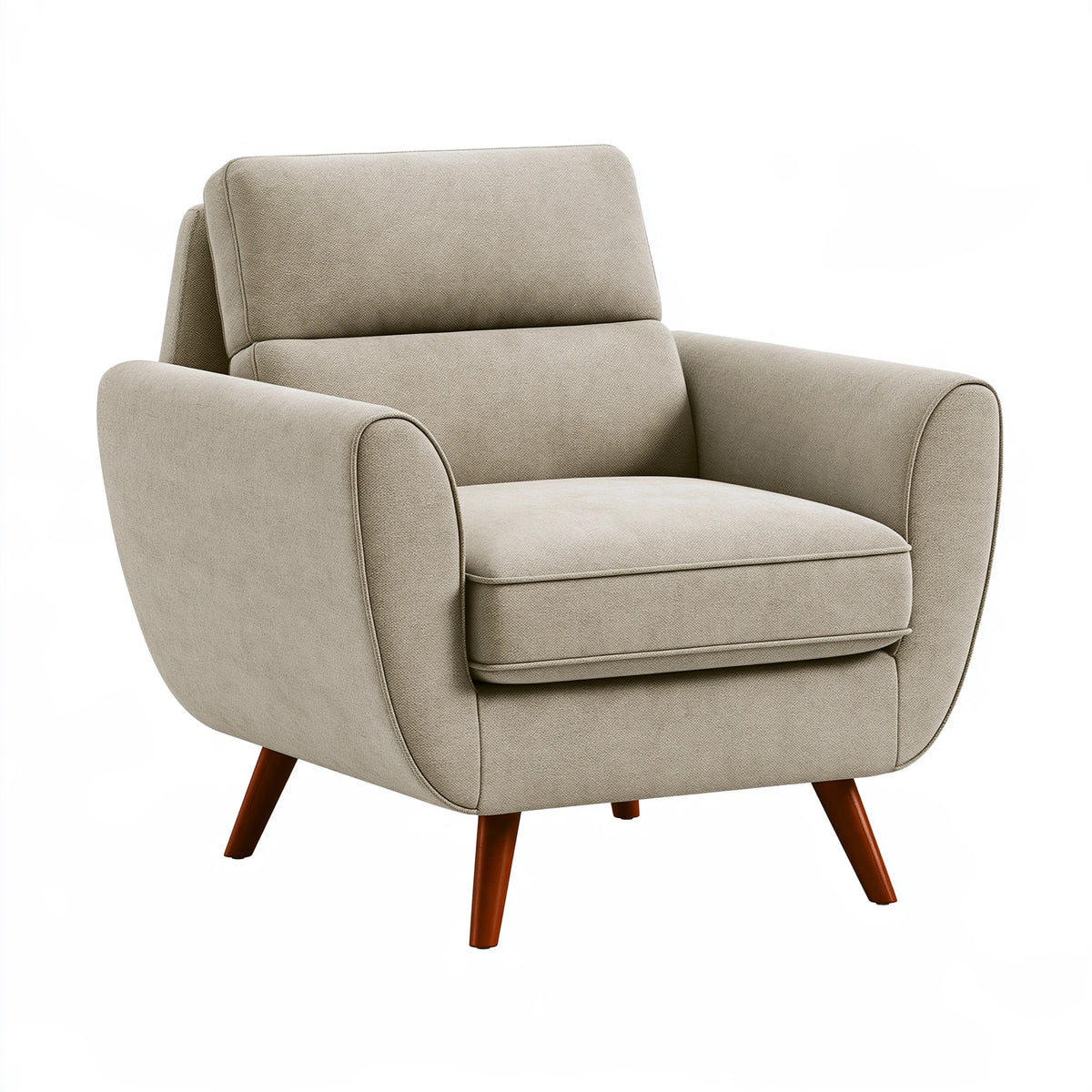 Fauteuil 85 cm 82 cm 90 cm en tissu beige pieds en bois style scandinave