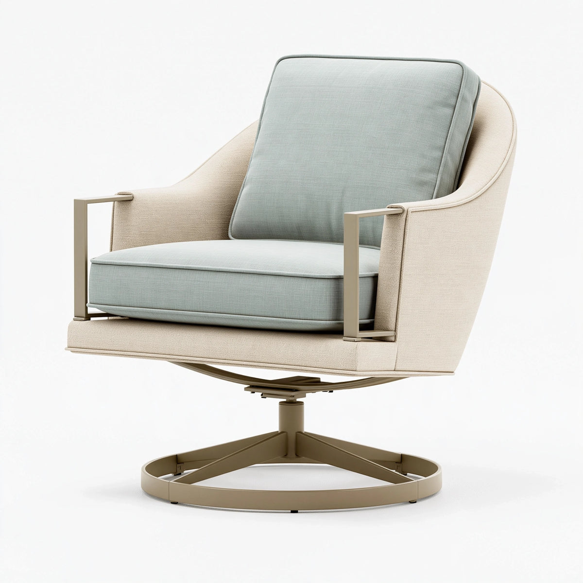 Fauteuil pivotant 78 x 82 x 98 cm en tissu beige et vert pâle - salon contemporain