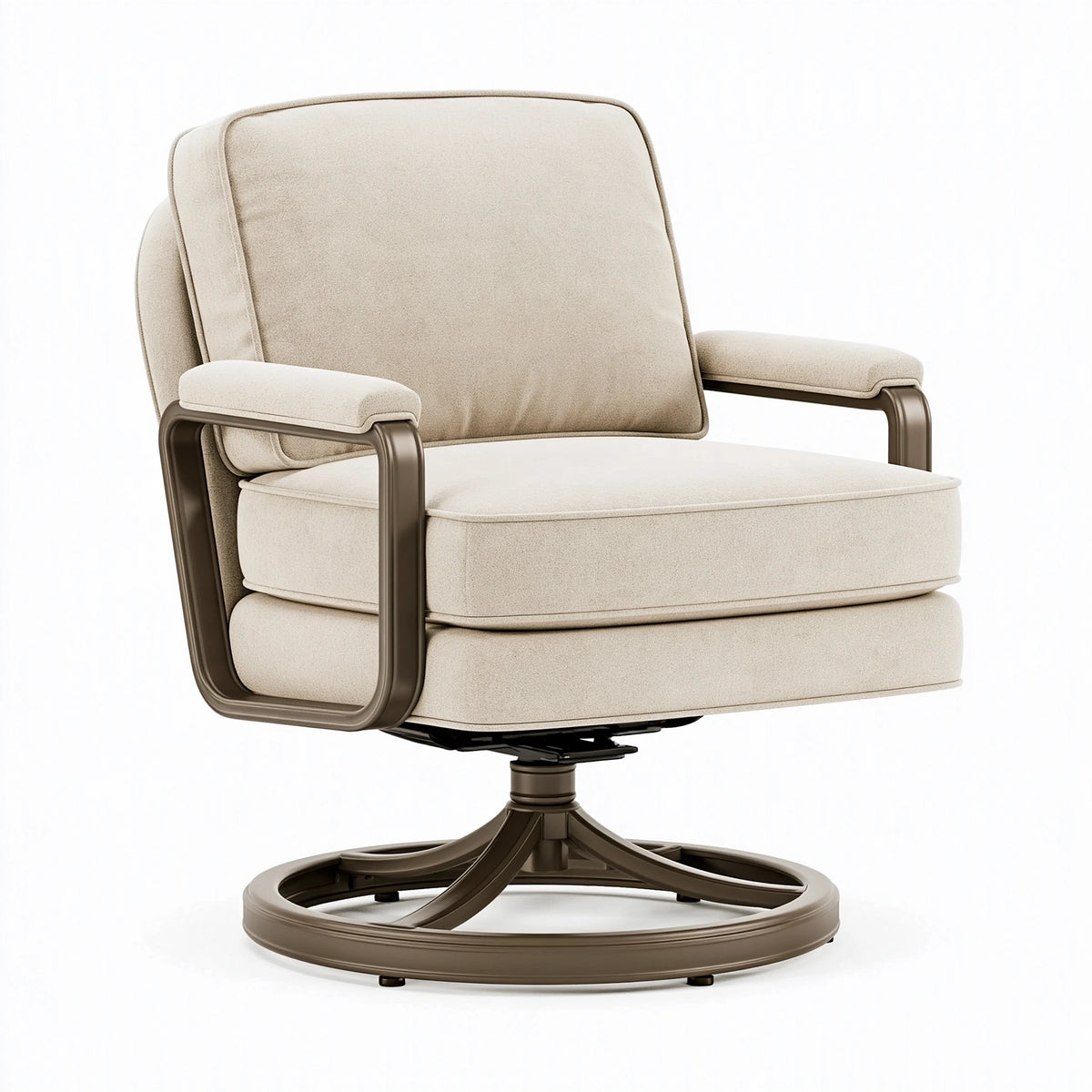 Fauteuil pivotant 78 x 76 x 96 cm en tissu beige et métal brun style contemporain