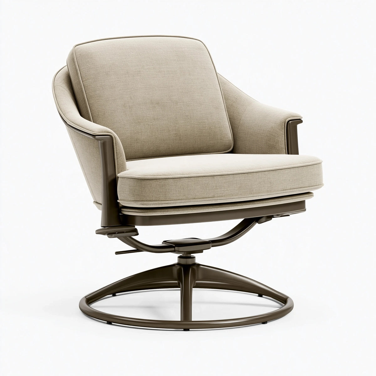 Fauteuil pivotant 76 x 82 x 98 cm en tissu beige avec structure métallique style contemporain inclinable