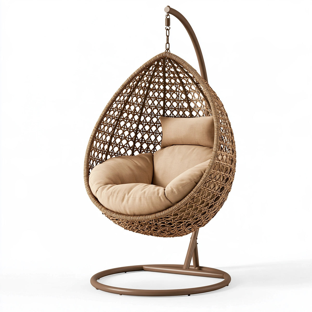 Fauteuil suspendu 110 x 110 x 195 cm en rotin brun avec support en acier style bohème