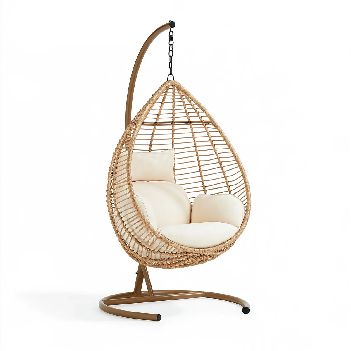 Fauteuil suspendu 110 x 100 x 195 cm en rotin beige avec support en acier style bohème