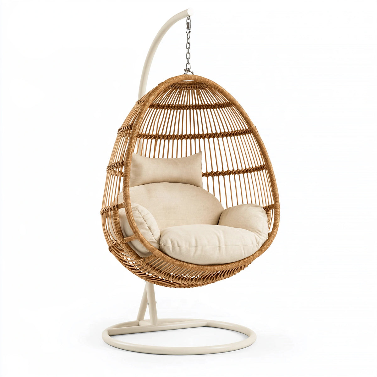 Fauteuil suspendu 105 x 105 x 200 cm en rotin beige avec support métal style bohème
