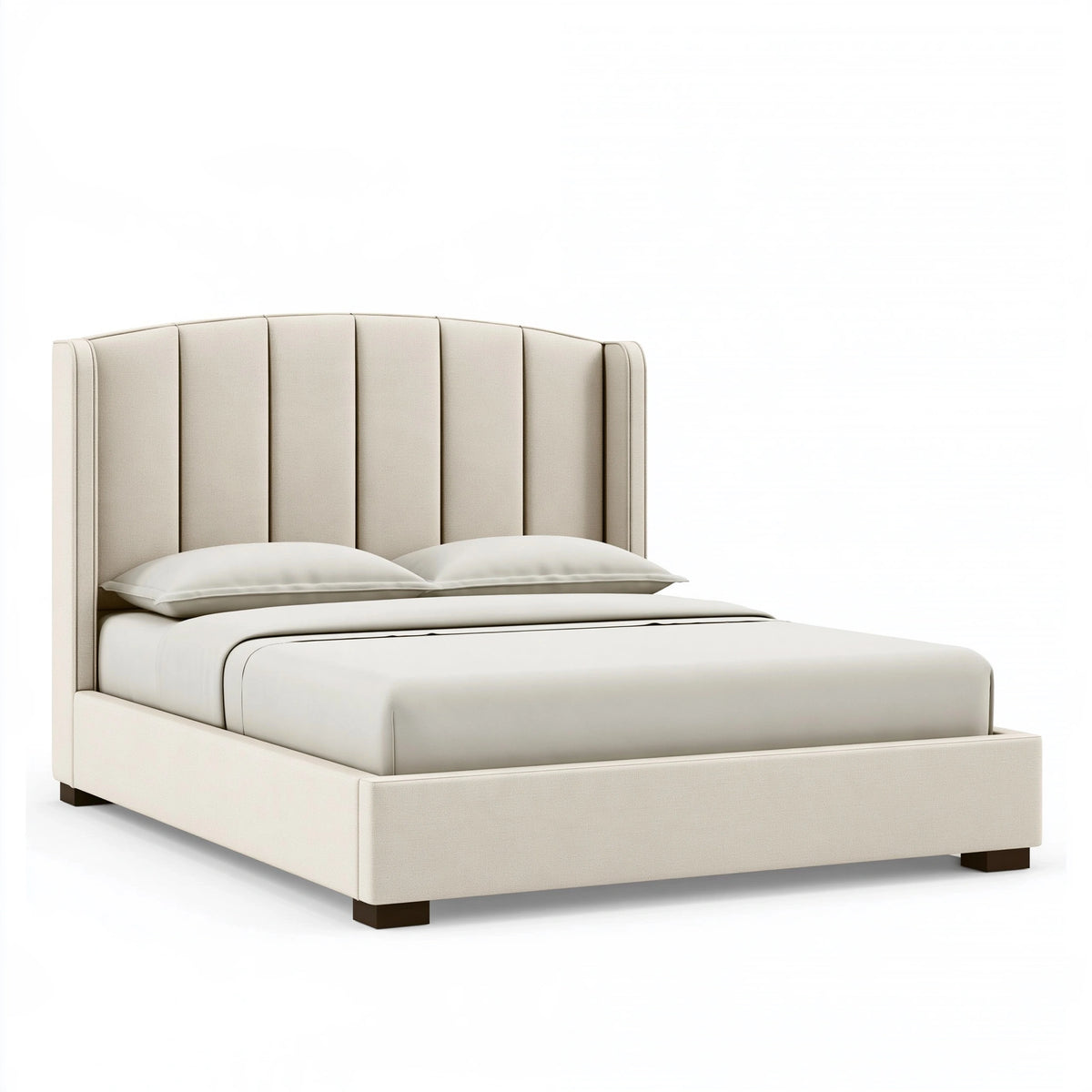 Lit 160 x 200 cm en tissu beige avec tête de lit capitonnée verticale
