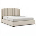 Lit 160 x 200 cm en tissu beige avec tête de lit capitonnée style contemporain