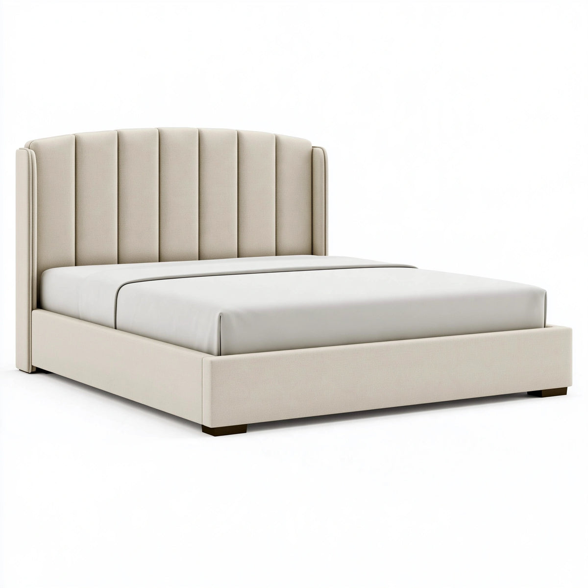 Lit 160 x 200 cm en tissu beige avec tête de lit capitonnée style contemporain
