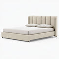 Lit 160 x 200 cm en tissu beige avec tête de lit capitonnée style contemporain