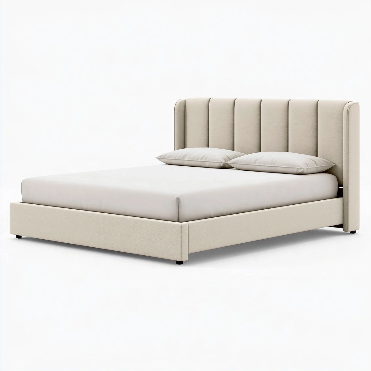 Lit 160 x 200 cm en tissu beige avec tête de lit capitonnée style contemporain