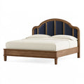 Lit double 160 x 200 cm en bois marron et bleu marine tête de lit capitonnée style classique