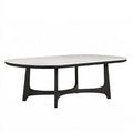 Table de salle à manger ovale 200 x 100 x 75 cm plateau aspect marbre blanc piètement bois noir style contemporain