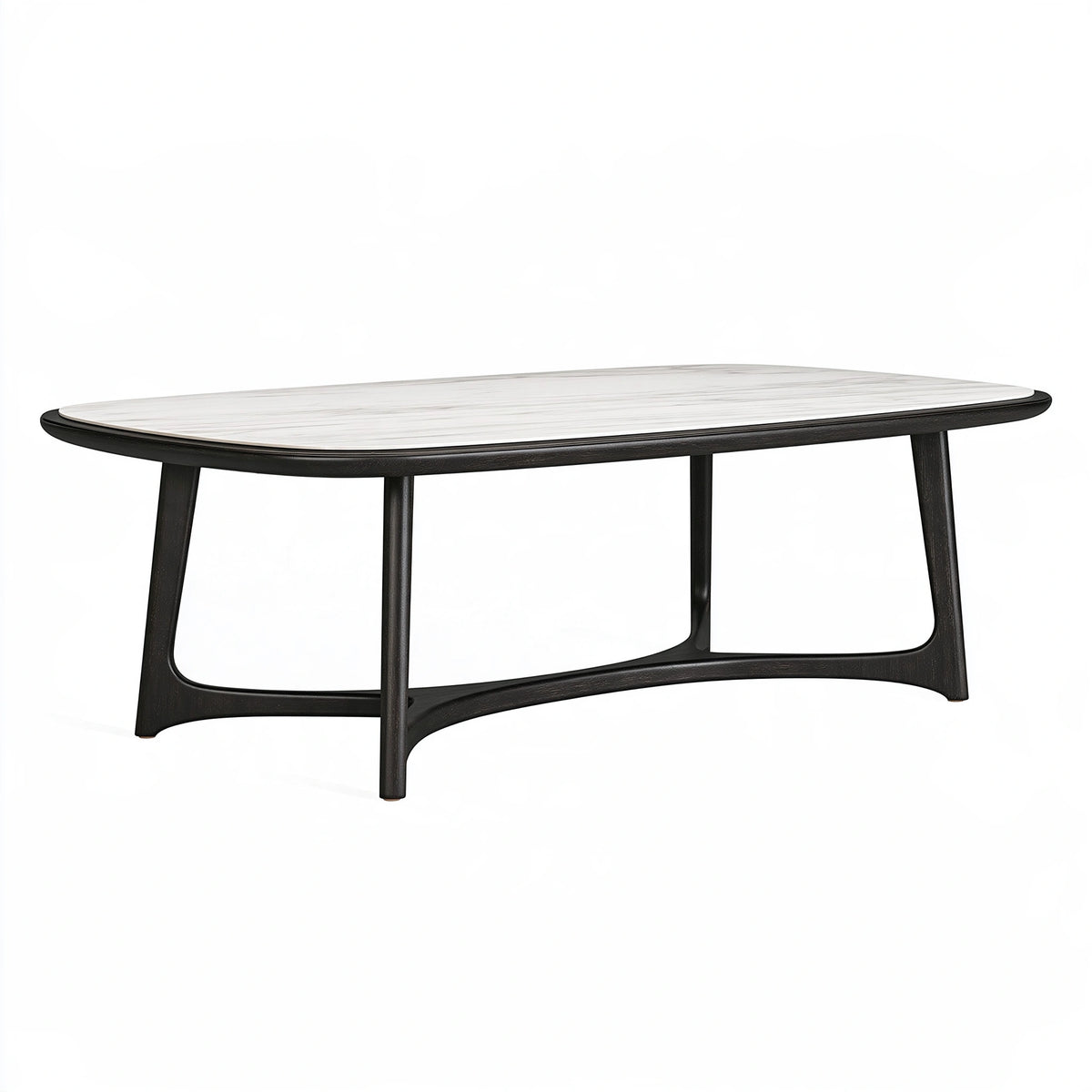 Table à manger 160 x 90 x 75 cm bois noir plateau aspect marbre style contemporain