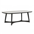 Table de salle à manger 180 x 90 x 75 cm plateau effet marbre blanc piètement bois noir style contemporain