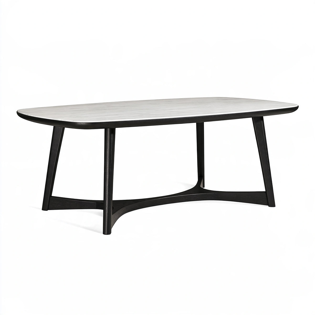 Table de salle à manger 180 x 90 x 75 cm plateau effet marbre blanc piètement bois noir style contemporain