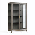 Vitrine 110 x 45 x 200 cm en panneaux bois et verre gris foncé avec portes vitrées