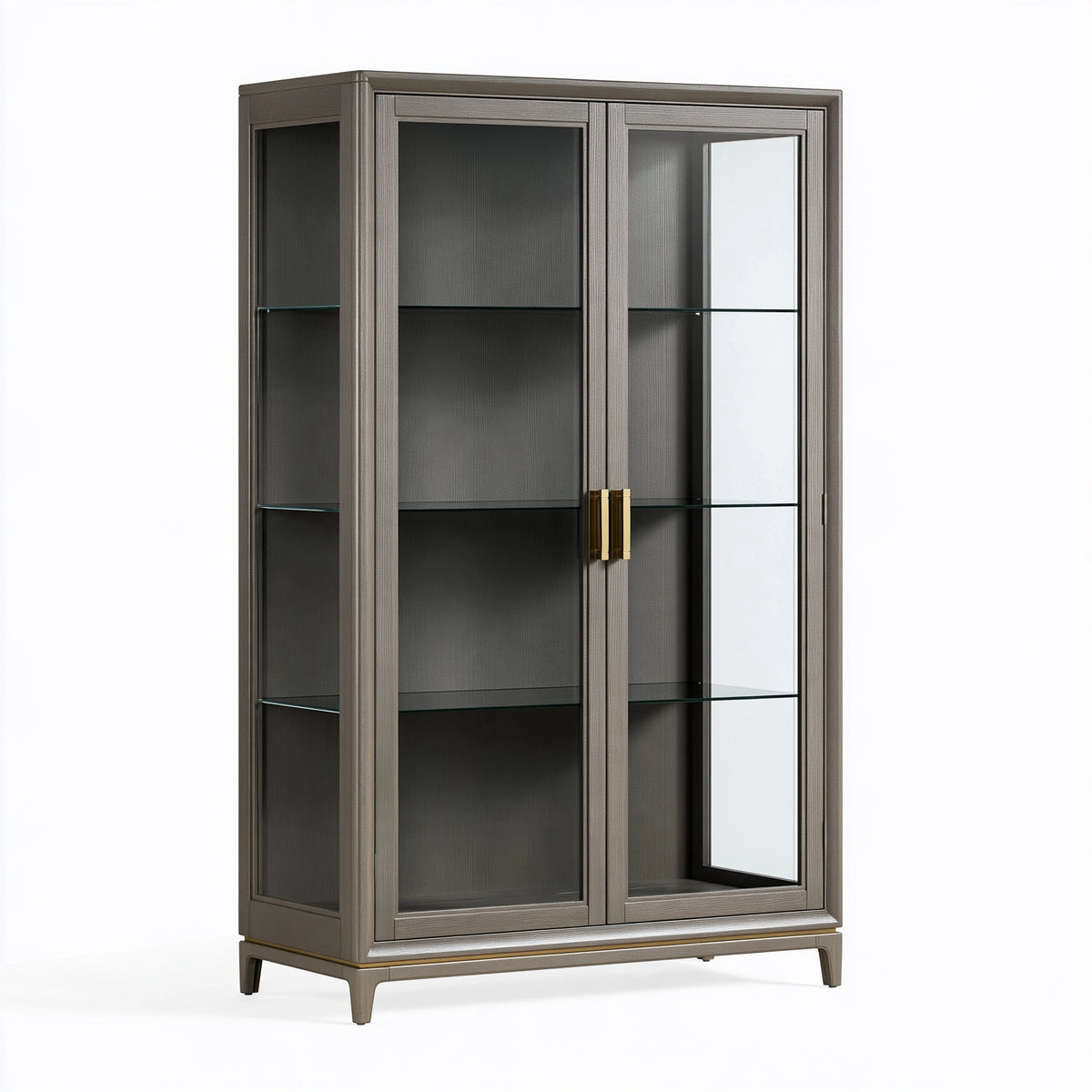 Vitrine 110 x 45 x 200 cm en panneaux bois et verre gris foncé avec portes vitrées