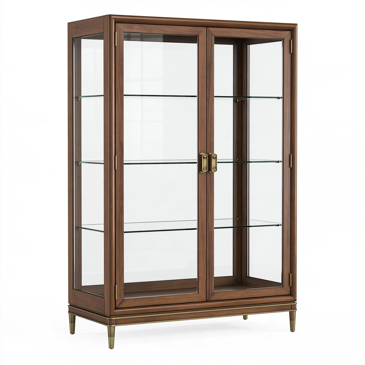 Vitrine 100 x 45 x 190 cm en bois brun et verre à 2 portes style classique