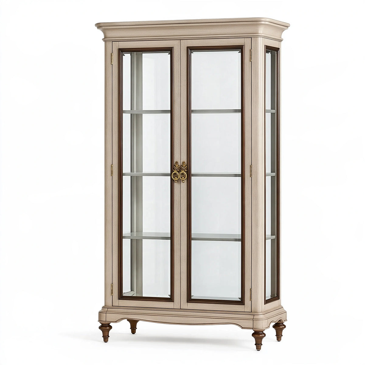 Vitrine 100 x 45 x 190 cm en bois et verre beige style classique à 2 portes