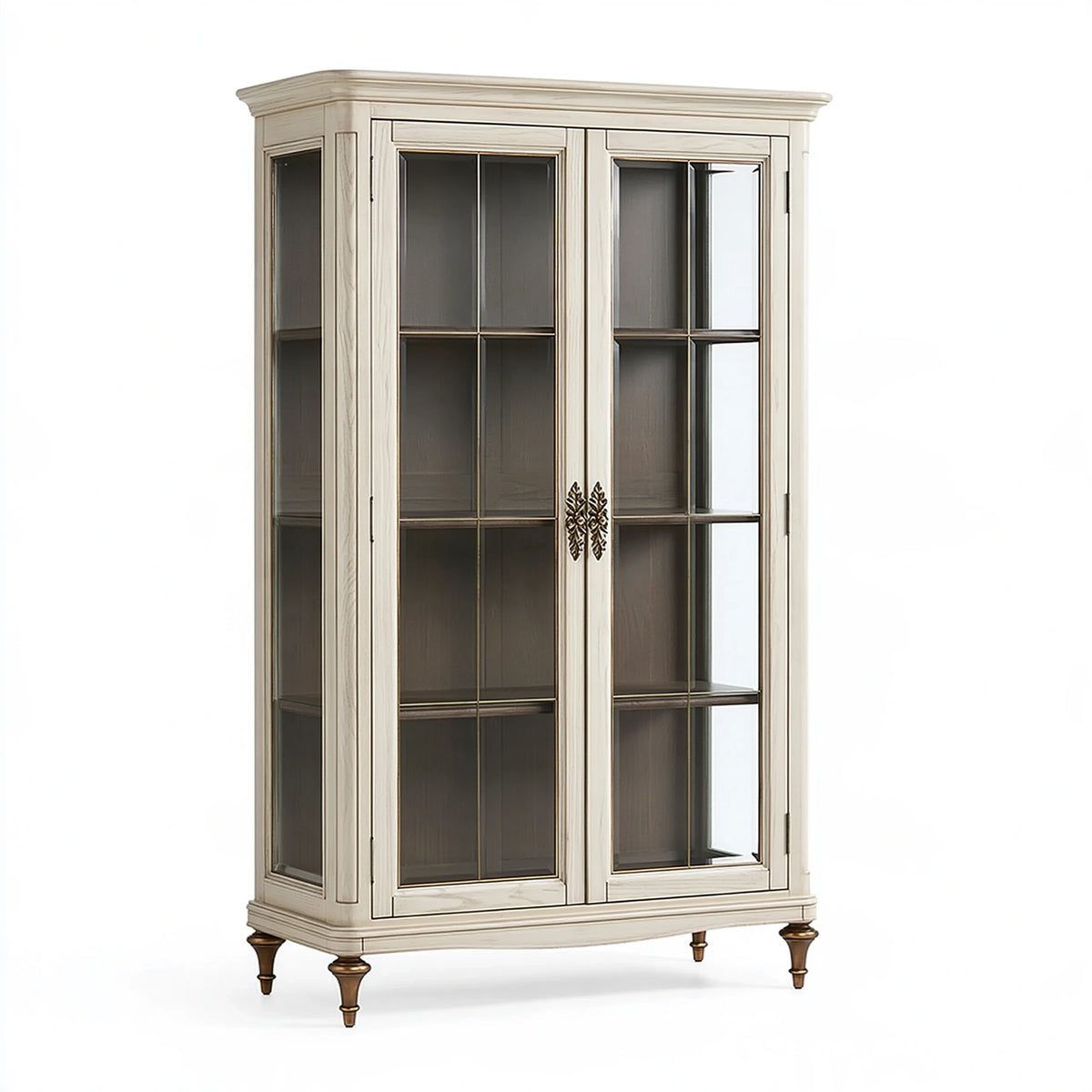 Vitrine 120 x 45 x 200 cm en bois et verre blanc style classique à 2 portes