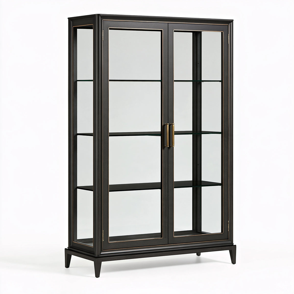 Vitrine 120 x 45 x 190 cm en bois et verre noir style classique avec 2 portes
