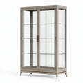 Vitrine 100 x 45 x 190 cm en verre et panneau bois gris style classique à 2 portes