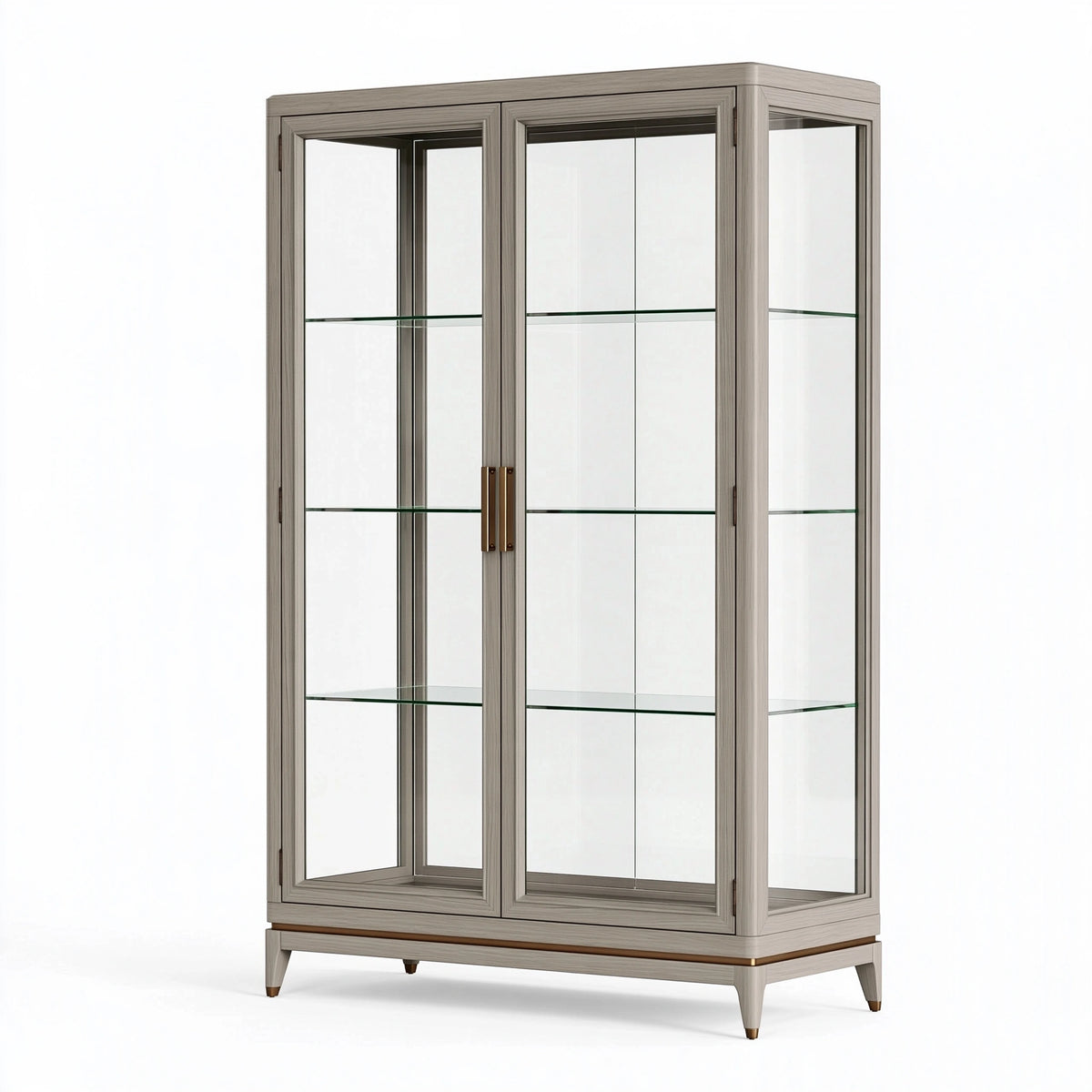 Vitrine 100 x 45 x 190 cm en verre et panneau bois gris style classique à 2 portes