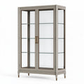 Vitrine 100 x 45 x 190 cm en bois et verre taupe brun - rangement classique à 2 portes