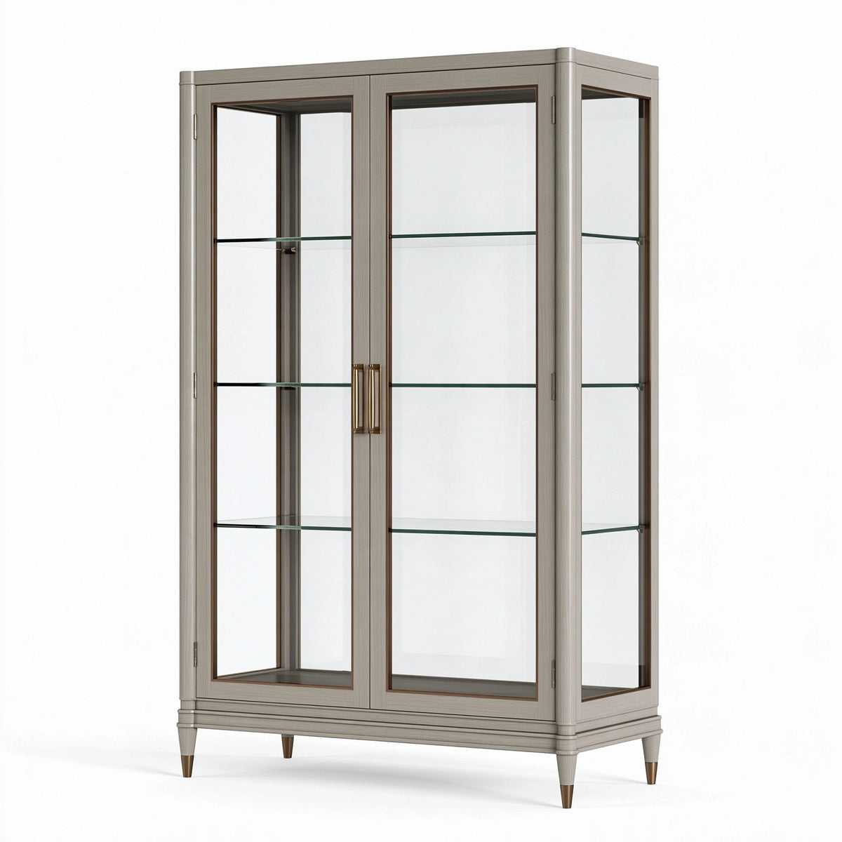 Vitrine 100 x 45 x 190 cm en bois et verre taupe brun - rangement classique à 2 portes
